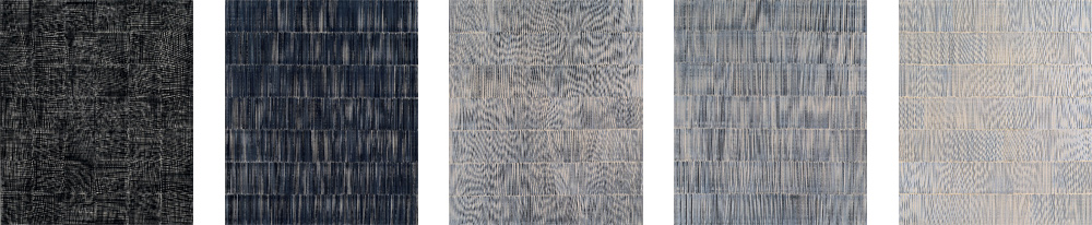 Nikola Dimitrov, Verklärte Nacht, 2012, 5 Bildtransformationen nach der Musik Arnold Schönbergs, je 105 x90 cm, Pigmente, Bindemittel, Lösungsmittel auf Leinwand