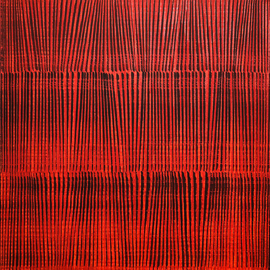 Nikola Dimitrov, RotSchwarzRhythmus, 2017, Pigmente, Bindemittel, Lösungsmittel auf Leinwand, 55 x 55 cm