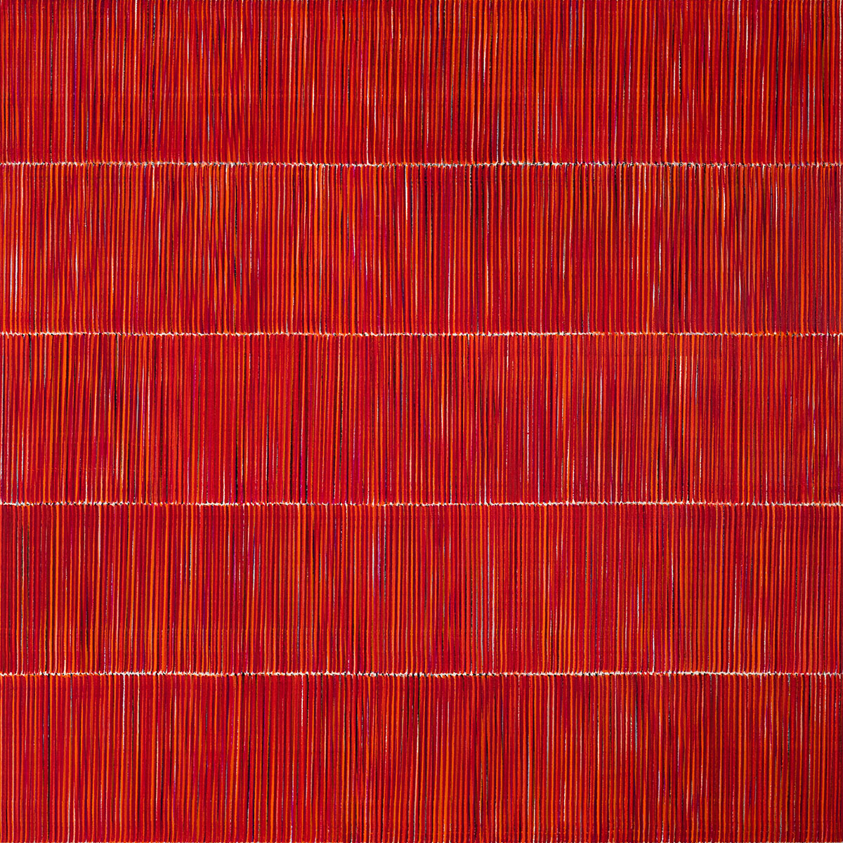 Nikola Dimitrov, RoterKlangRaum I, 2022, Pigmente, Bindemittel auf Leinwand, 100 × 100 cm
