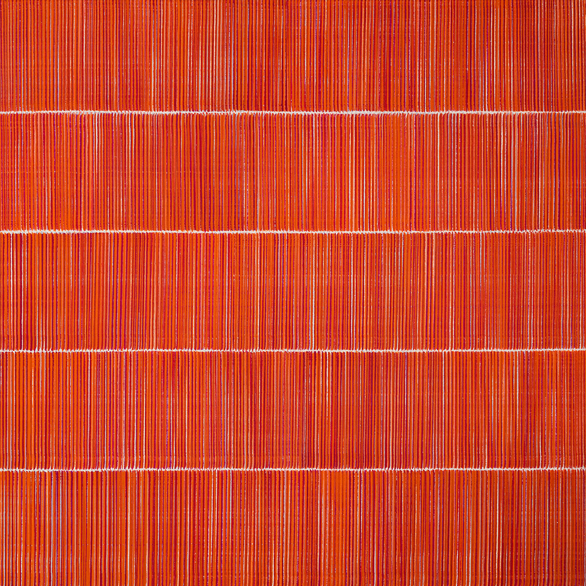 Nikola Dimitrov, RoterKlangRaum III, 2022, Pigmente, Bindemittel auf Leinwand, 100 × 100 cm