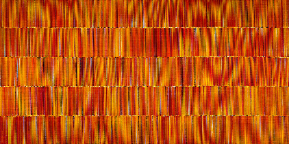 Nikola Dimitrov, FarbKlangRot I, 2022, Pigmente, Bindemittel auf Leinwand, 100 × 200 cm