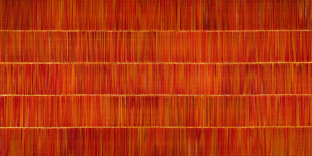 Nikola Dimitrov, FarbKlangRot II, 2022, Pigmente, Bindemittel auf Leinwand, 100 × 200 cm