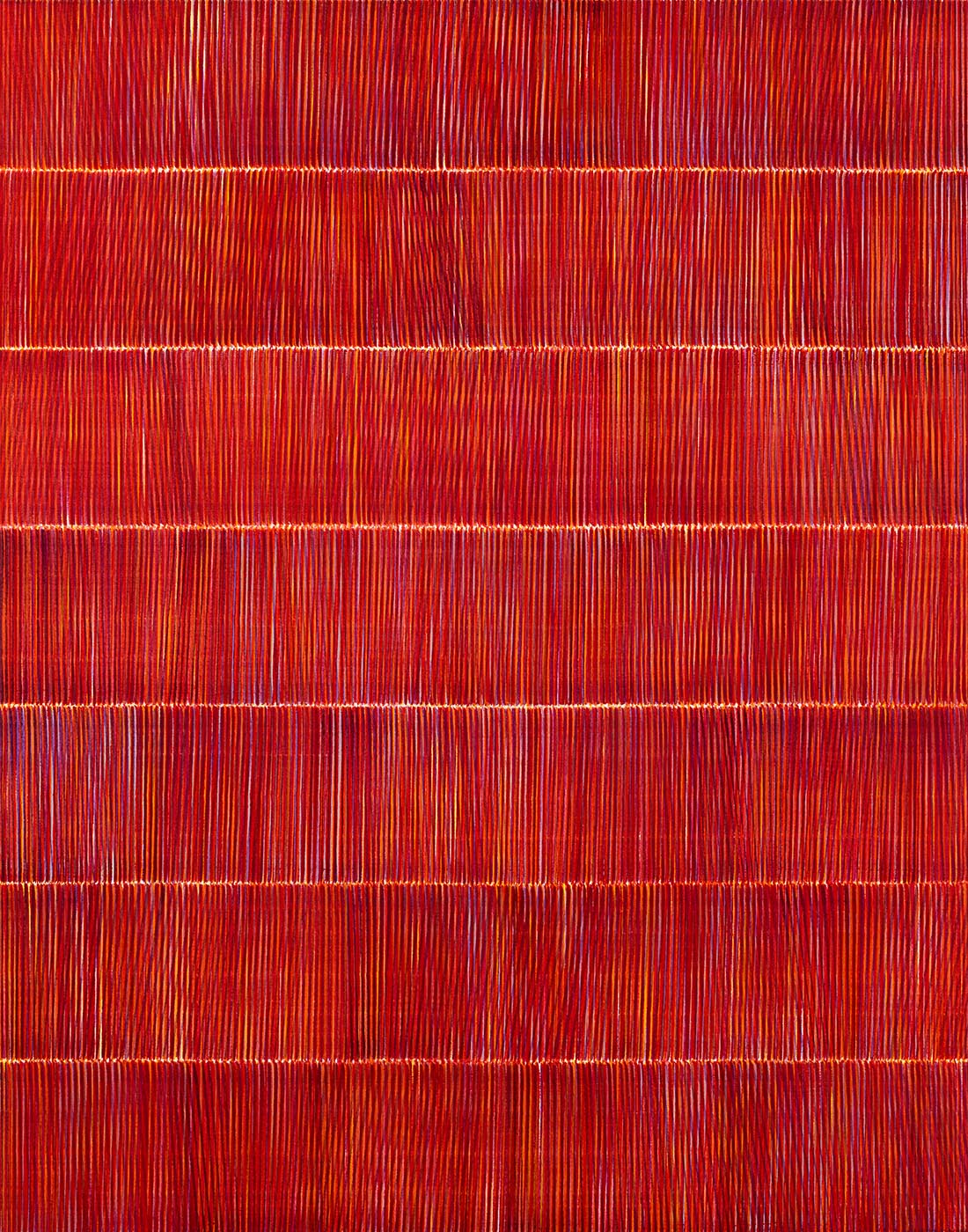 Nikola Dimitrov, Rot im Rhythmus I, 2022, Pigmente, Bindemittel auf Leinwand, 140 × 110 cm