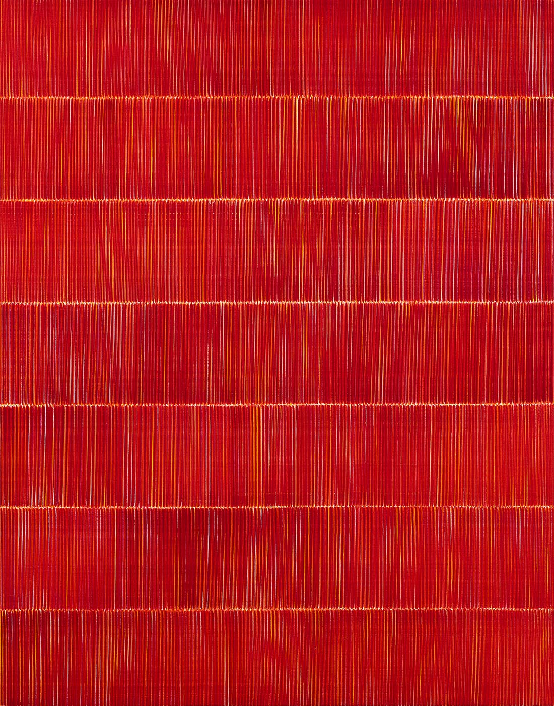 Nikola Dimitrov, Rot im Rhythmus II, 2022, Pigmente, Bindemittel auf Leinwand, 140 × 110 cm