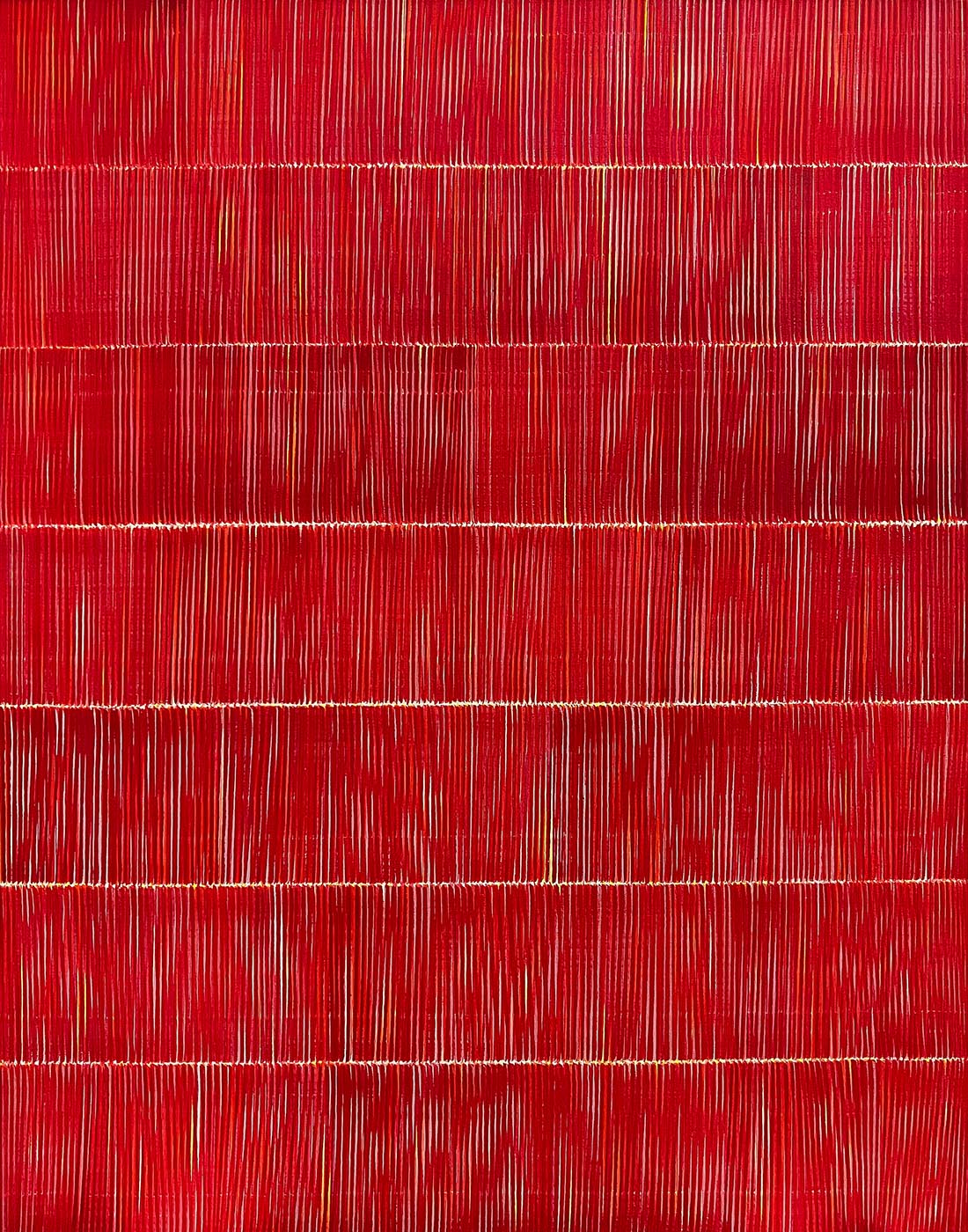 Nikola Dimitrov, Rot im Rhythmus IV, 2022, Pigmente, Bindemittel auf Leinwand, 140 × 110 cm