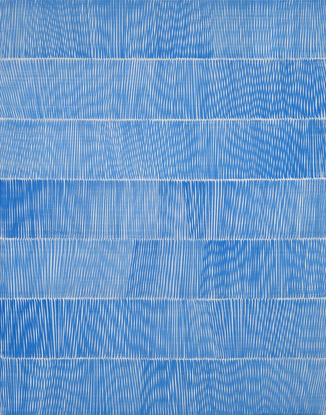 Nikola Dimitrov, Rhythmen Blau, 2023, Pigmente, Bindemittel auf Leinwand, 140 × 110 cm