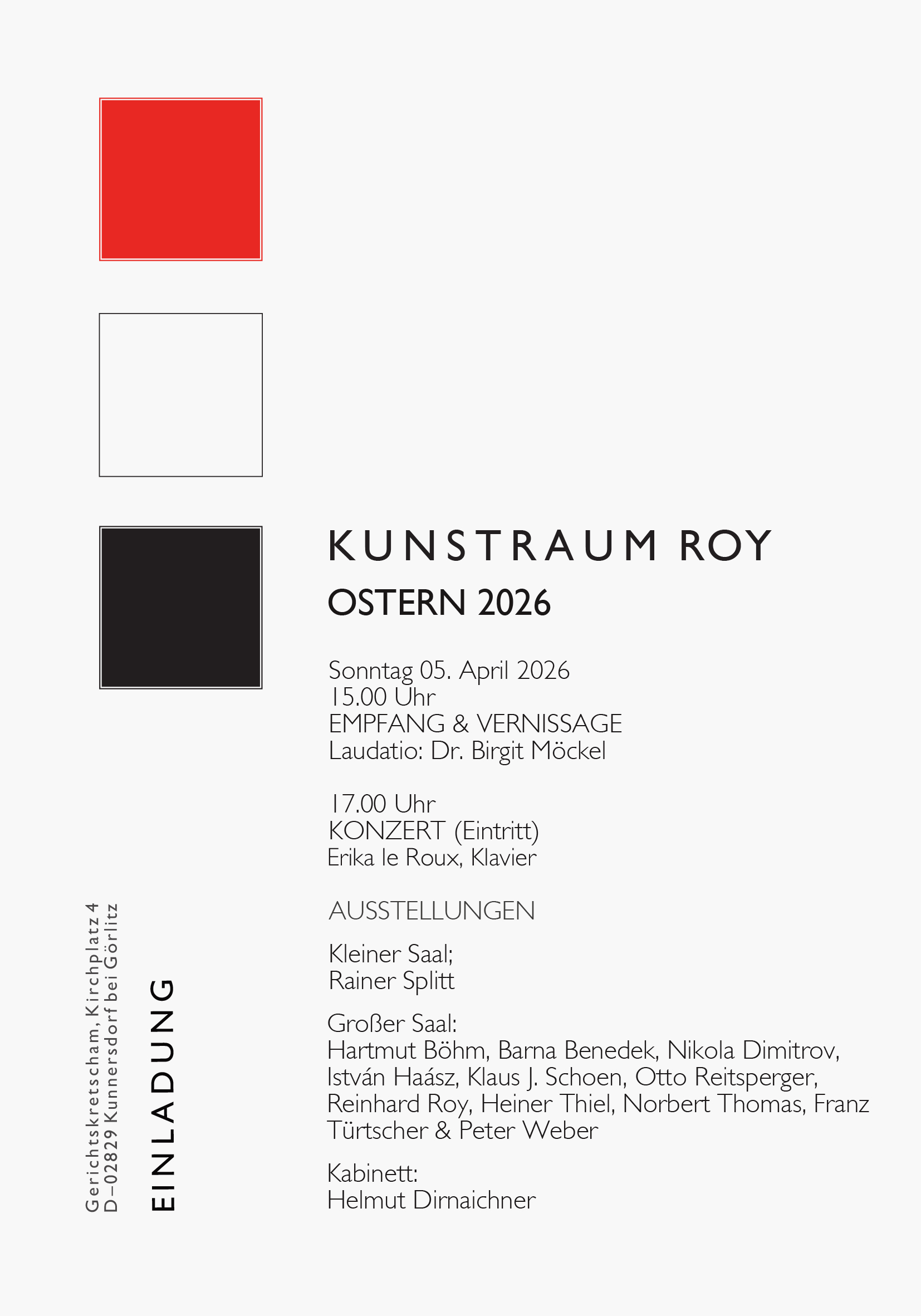 Ostern 2026, Vernissage und Konzert, Kunstraum Roy